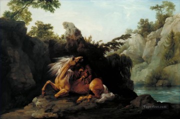 lion Tableau Peinture - George Stubbs Cheval dévoré par un lion